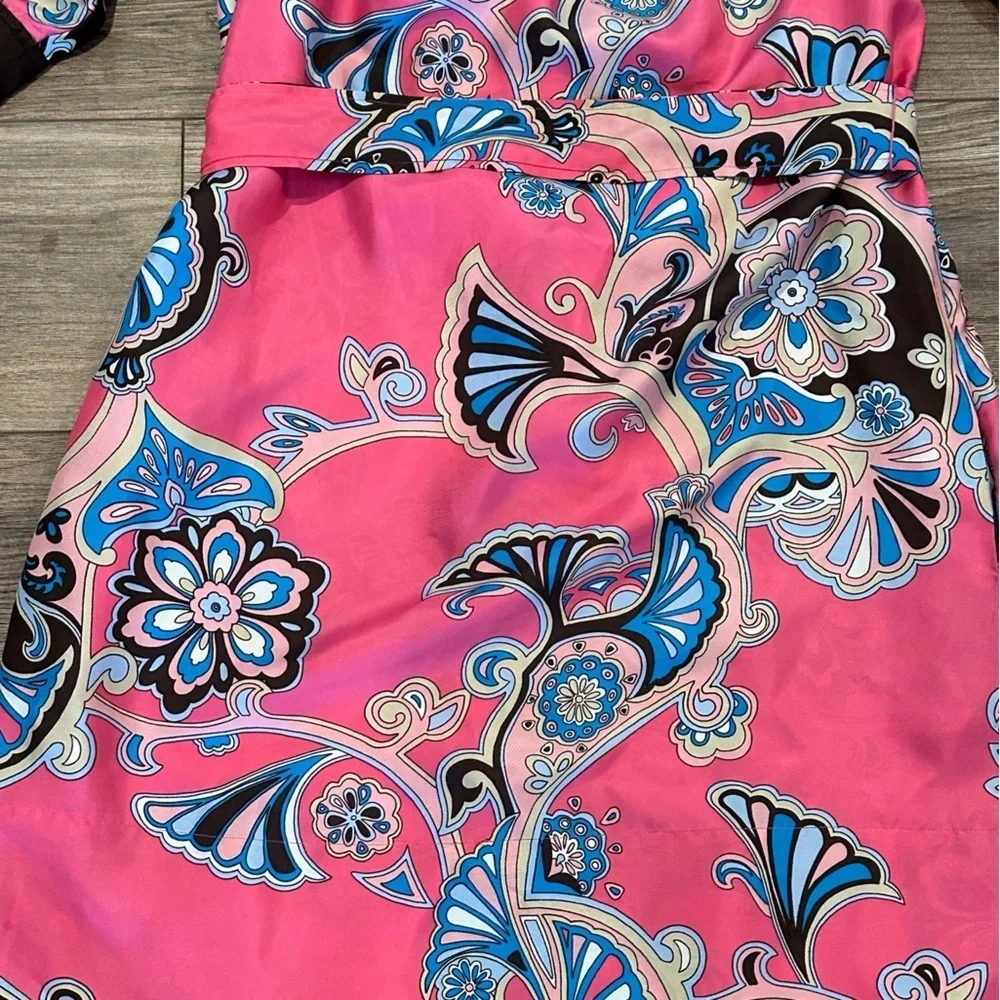 Banana Republic Pink and Blue Paisley Square Neck Dress with Tie Size Small